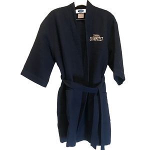 NWOT Terrytown Navy Unisex Waffle Knit Robe "Sharkfest" National Geographic OS